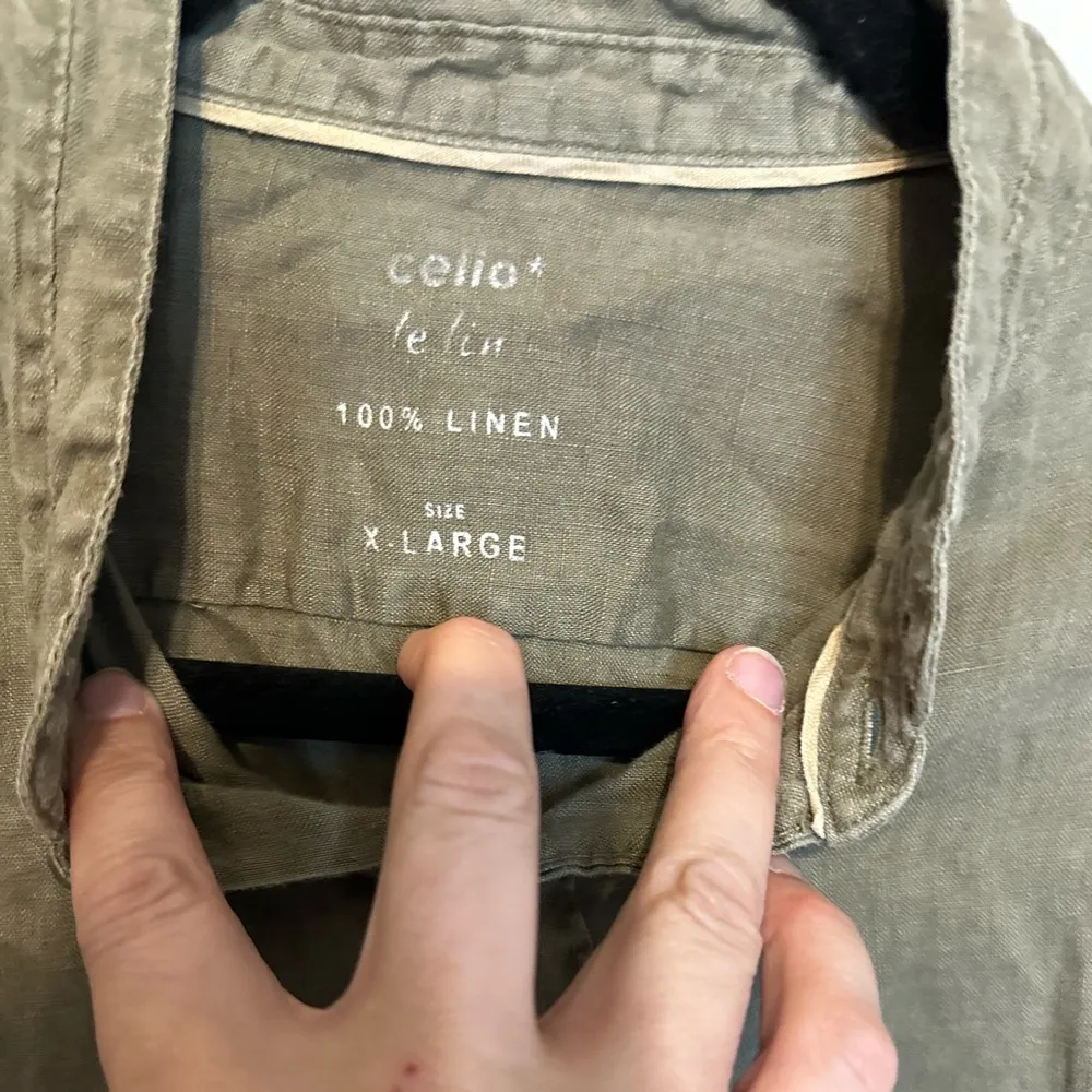 Celio Olive Button Down 100% Linen Shirt Size X - Image 7
