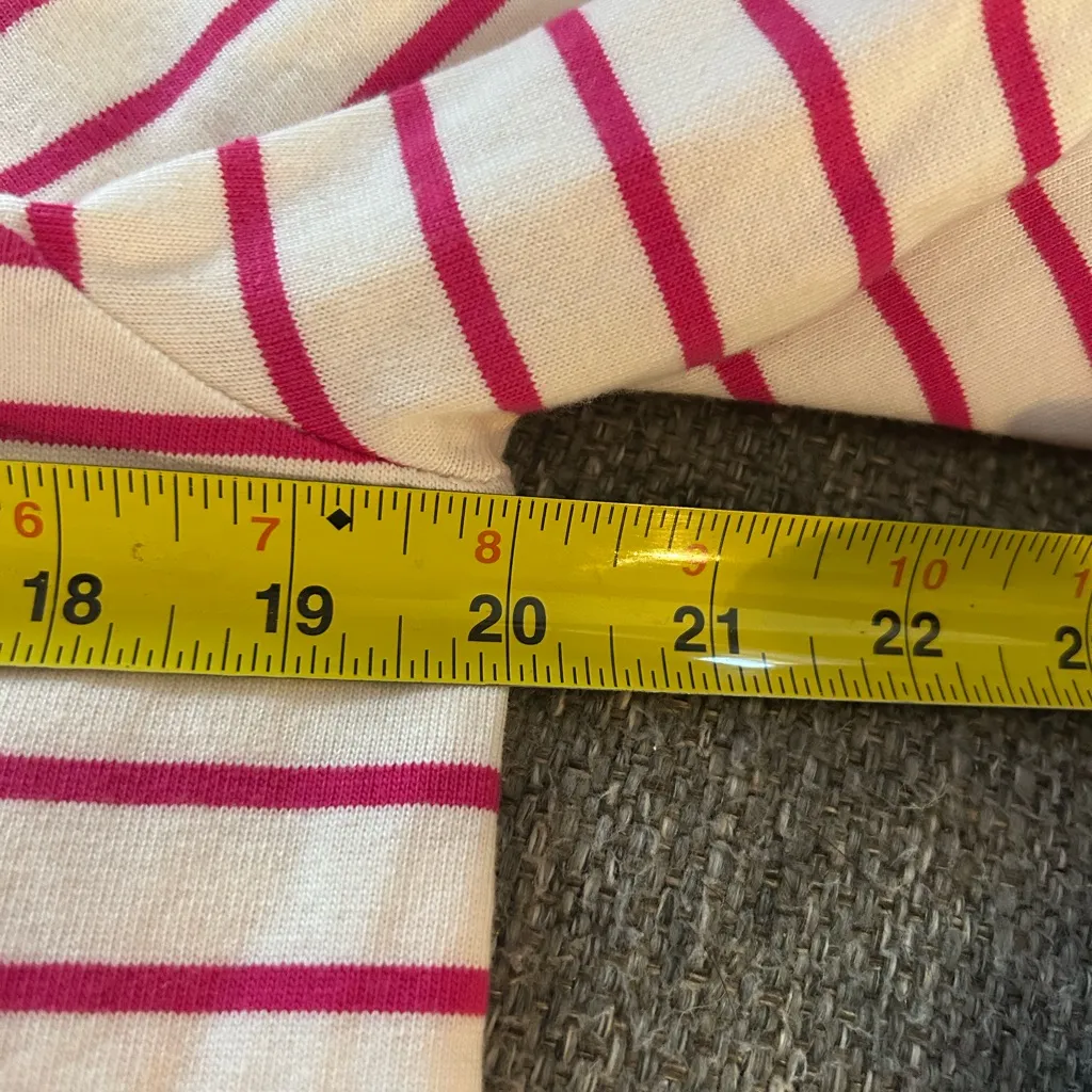 New J. Crew Women's Long Sleeve Pink & White Striped Tee w/Ruffle Collar | L - Image 8