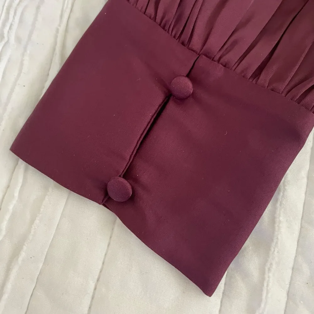 Abercrombie & Fitch Cropped Silky Burgundy Long Sleeve Top - Image 4