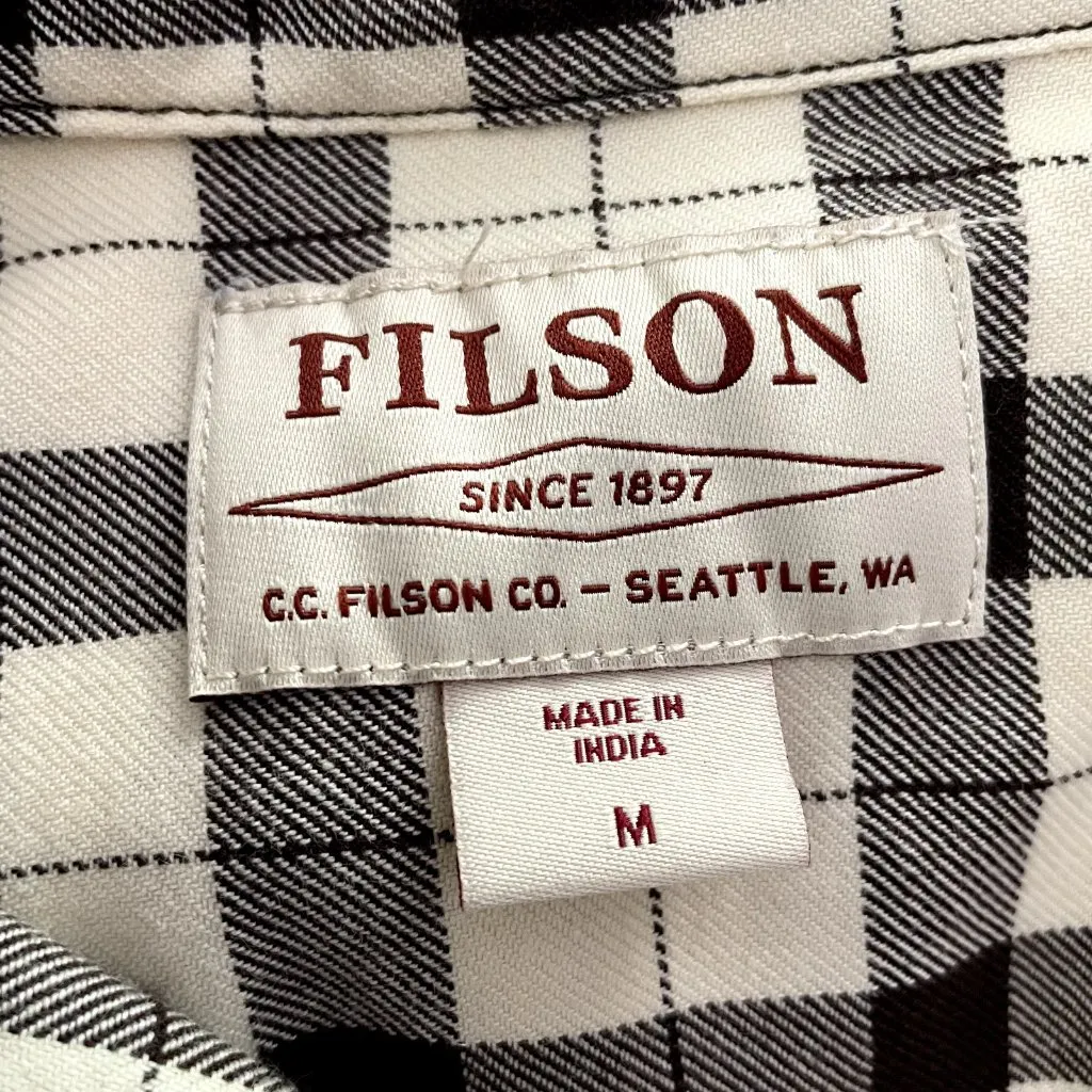 Filson Shirt Womens Medium Brown Cream Plaid Check Long Sleeve Button Up Casual - Image 7