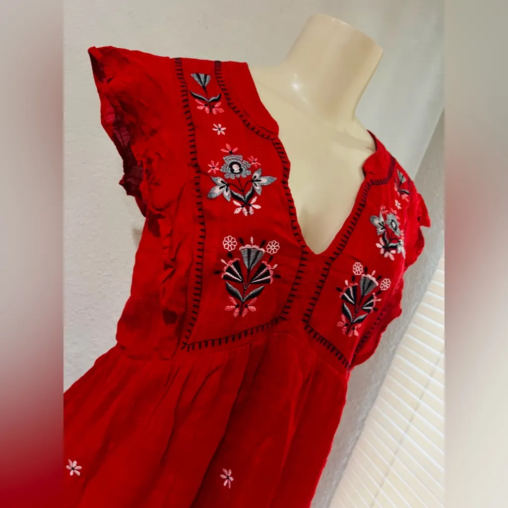 Knox Rose Women's Boho Short Sleeve V Neck Tiered Embroidered Dress Size L - Image 3