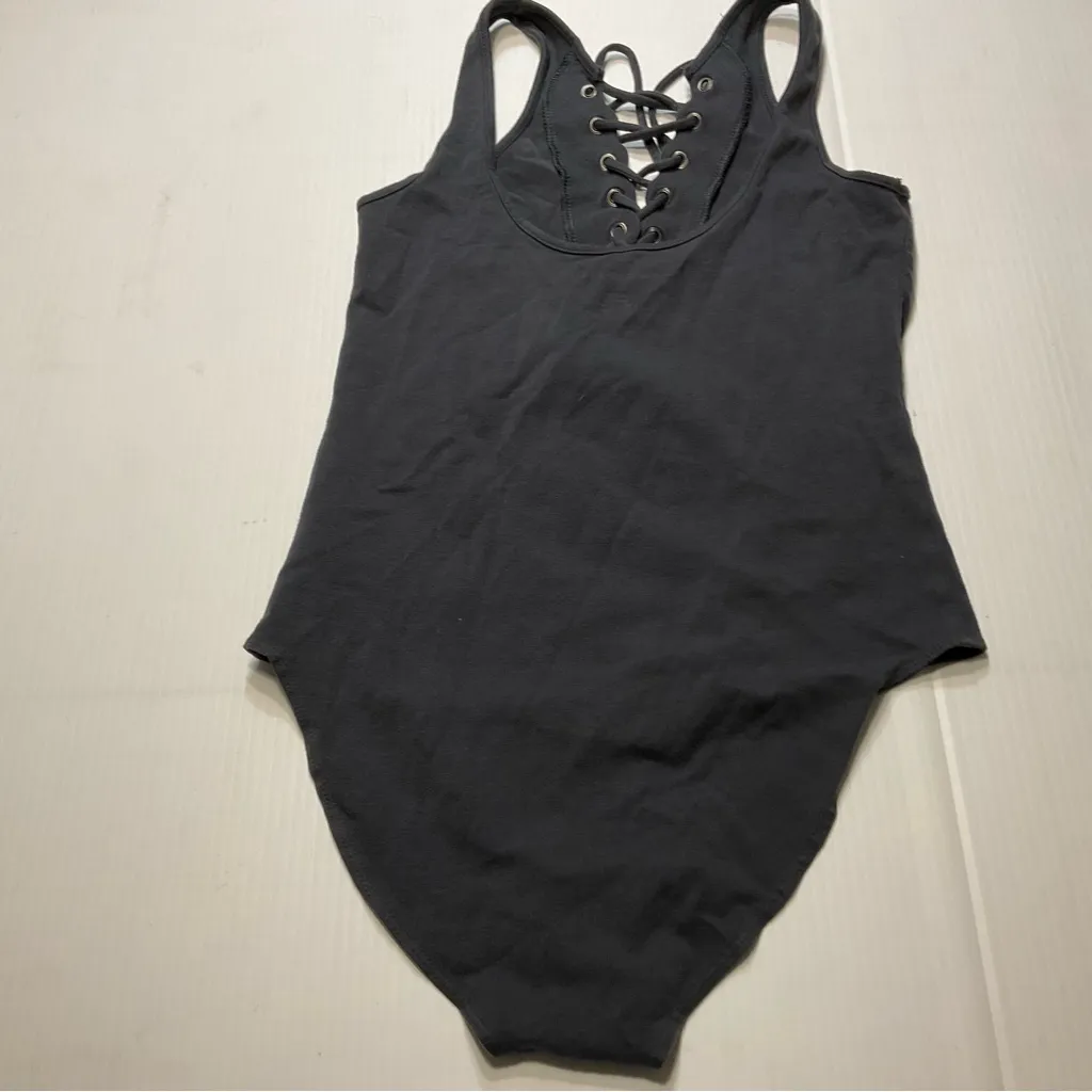 American Eagle Body Suit Women Size S Charcoal Gray Lace Up Tank Top - Image 8