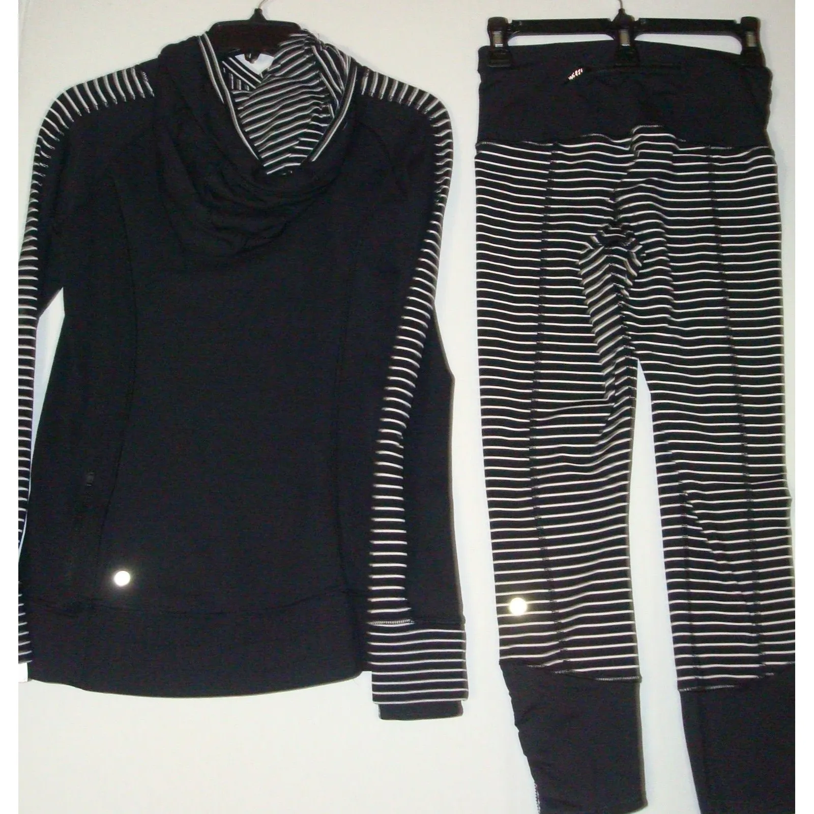 Set Lululemon sz 6 Think Fast Hoodie 4 Runday Crop Leggings Black White Stripes - Image 4