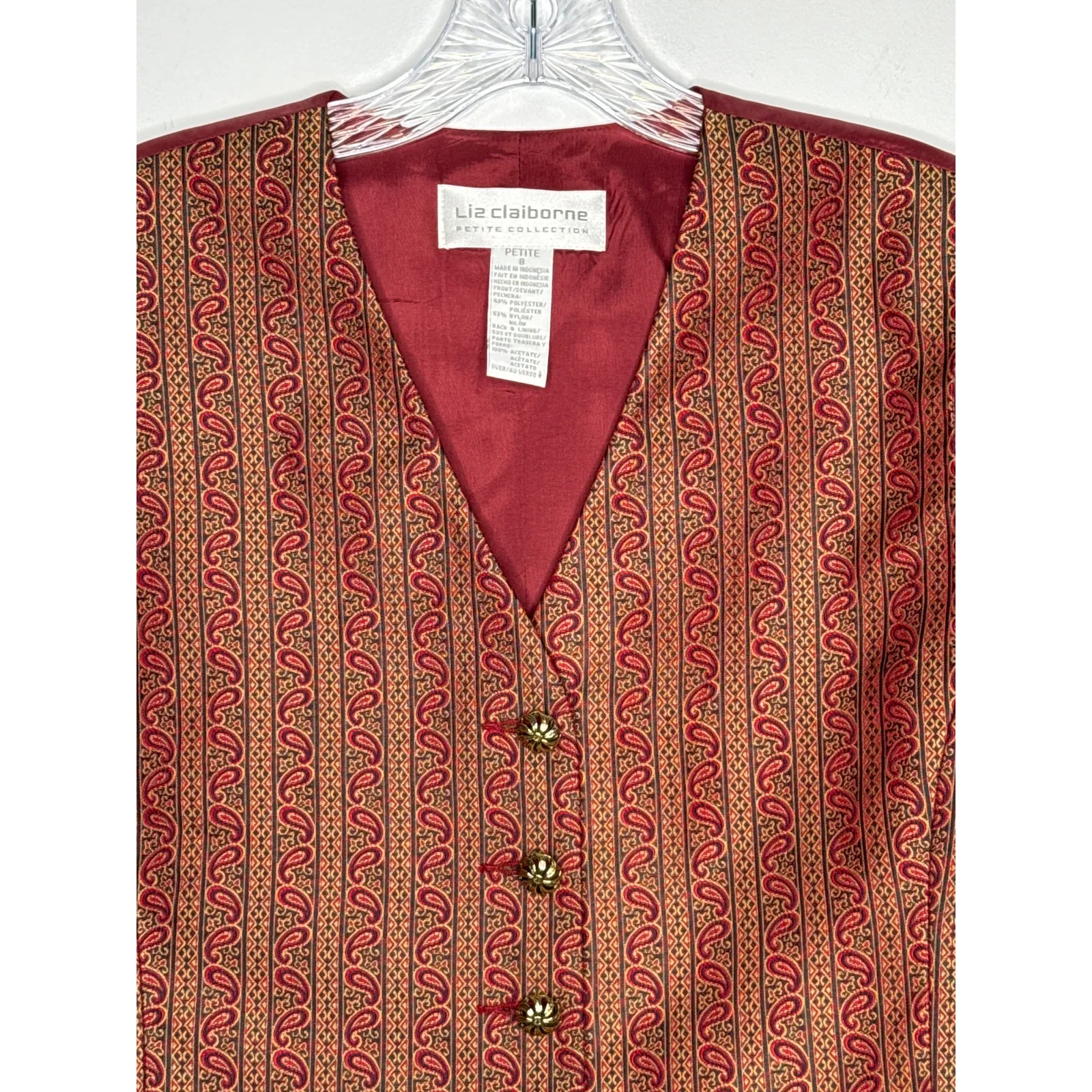 Vintage Liz Claiborne Petite Paisley Tapestry Vest Size 8 Button Front preppy - Image 3