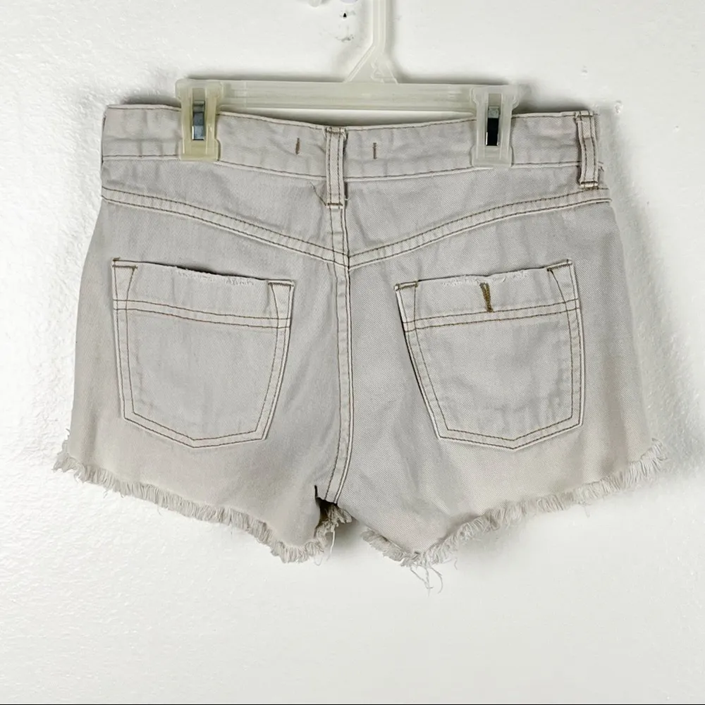 FREE PEOPLE 100% Cotton Off White Frayed Hem Jean Shorts, Size 25 - Image 2