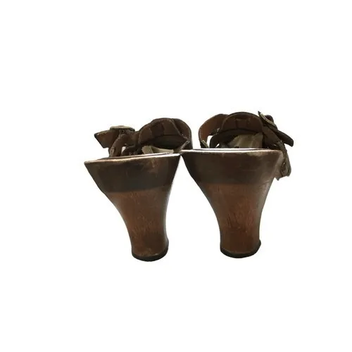 Vintage Y2K MIA Chunky Brown‎ Leather Studded Strappy Slip on Heel Mule Clogs sz Brown Size 8 - Image 4