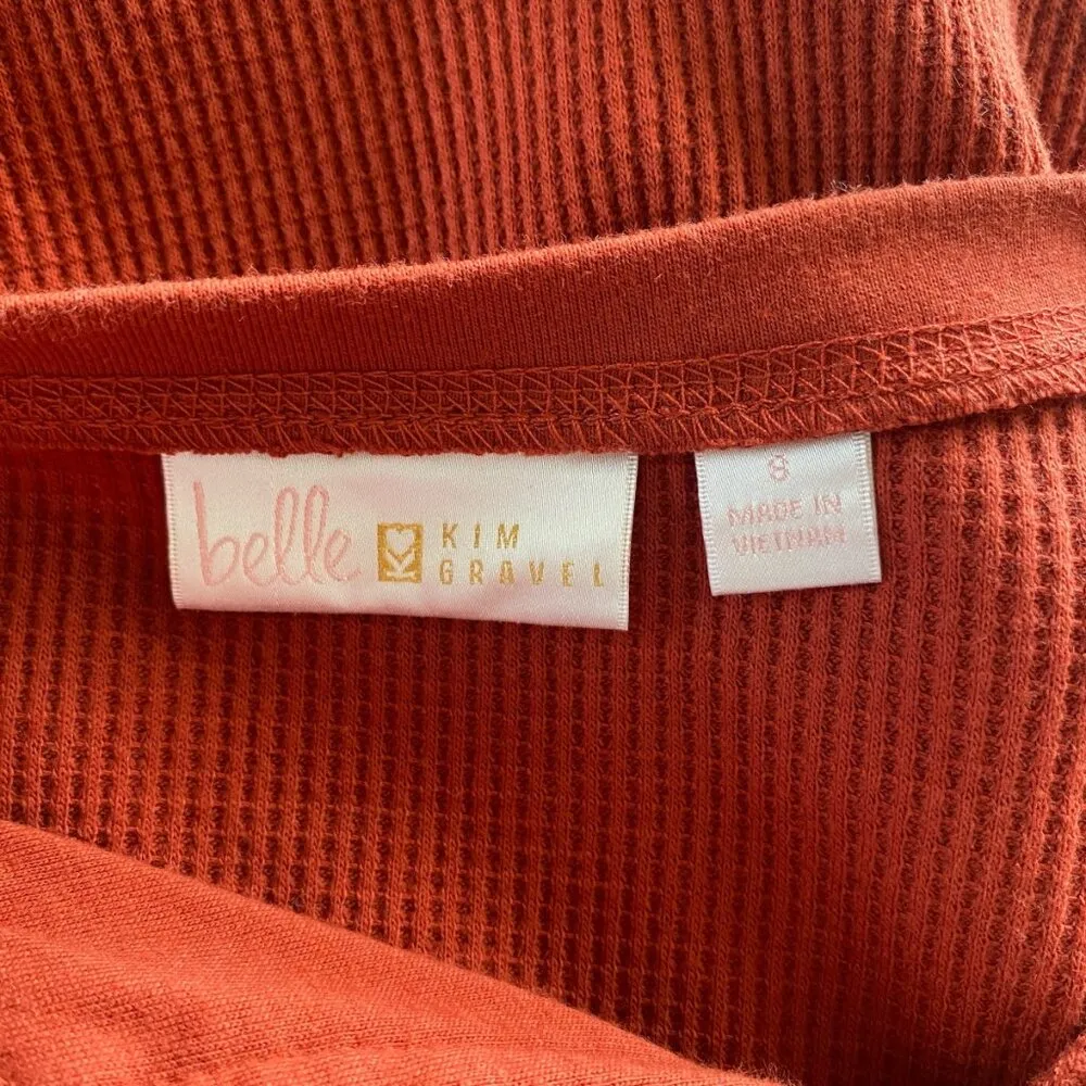 Belle by Kim Gravel burnt orange long sleeve pullover v-neck stretchy top size S - Image 5