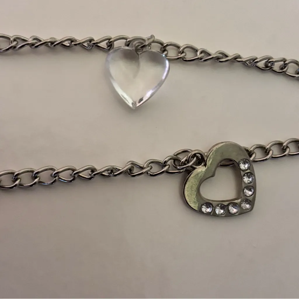 Vintage Y2K Silver Tone Clear Hearts Jean & Purse Chain / Belt - Image 6