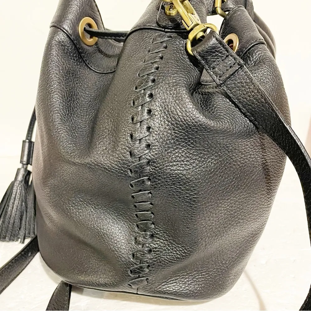 Boden Black Pebbled Leather Bucket Bag Drawstring Gold Hardware Shoulder - Image 3