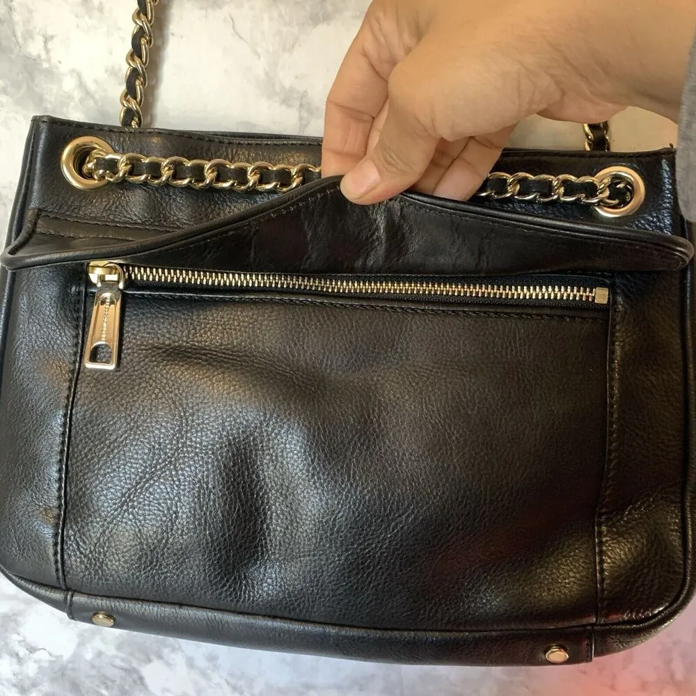 Rebecca Minkoff Swing Double Chain Black Leather Shoulder Bag Women's Handbag - Image 6