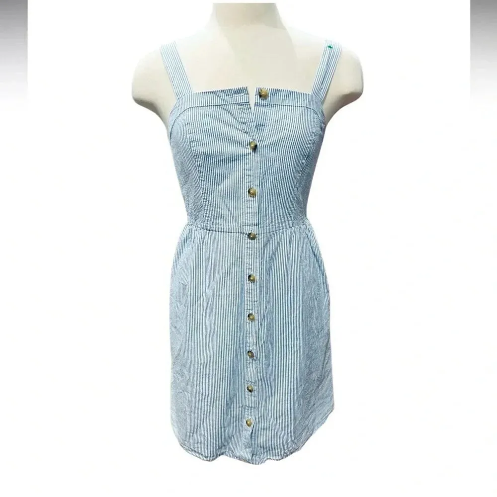 J.Crew Factory Blue Stripe Seersucker Dress Coastal Button Front Size 6 - Image 2