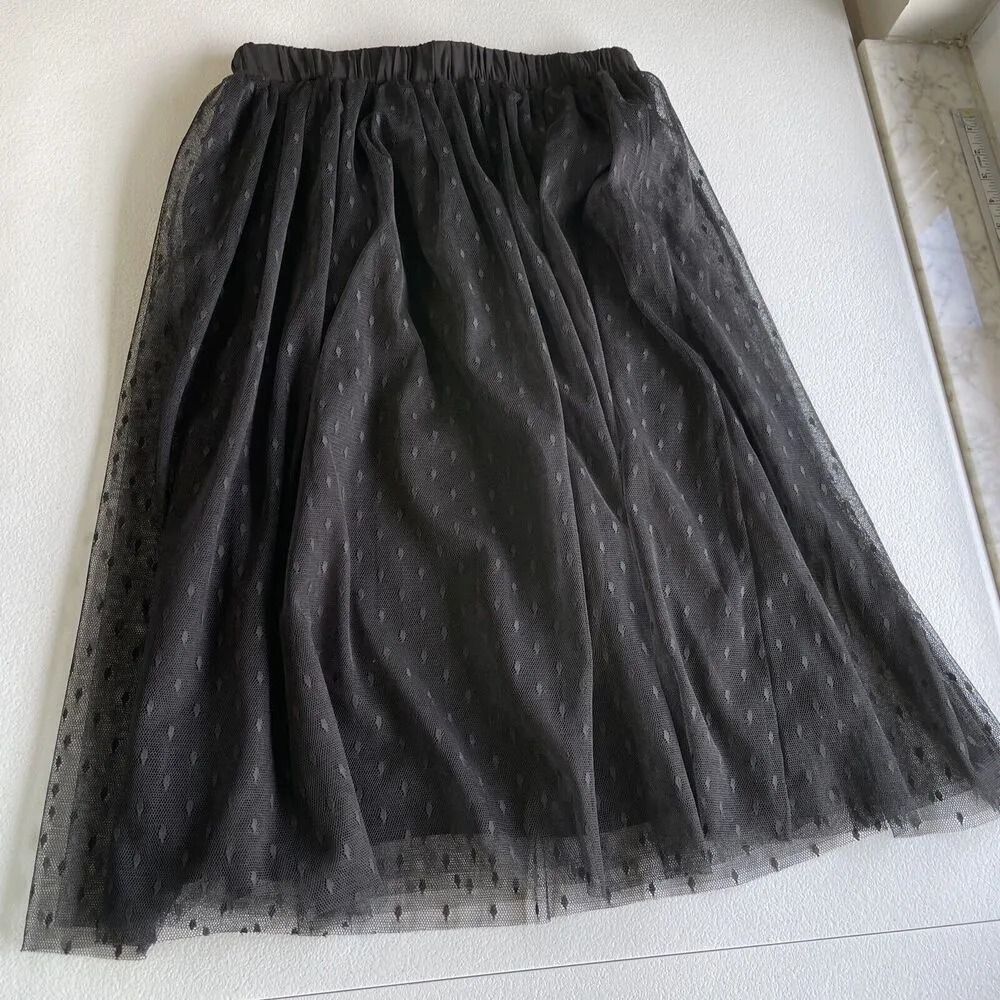 FOREVER 21 Womens M Pull On Mesh Party Skirt Black Lined Embroidered Dots - Image 2