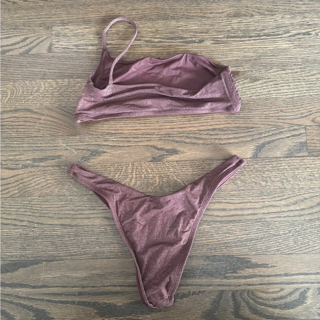 Asymmetrical One Shoulder Sparkly Plum Purple Bikini Set - Image 3