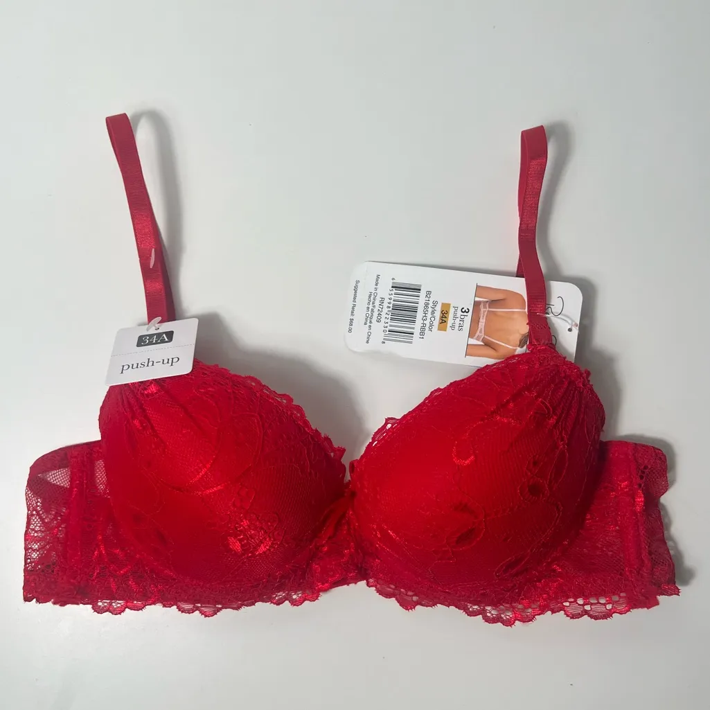 Rene Rofe Lingerie Red Lace Adjustable Convertible Strapless Push Up Bra Size undefined - Image 4