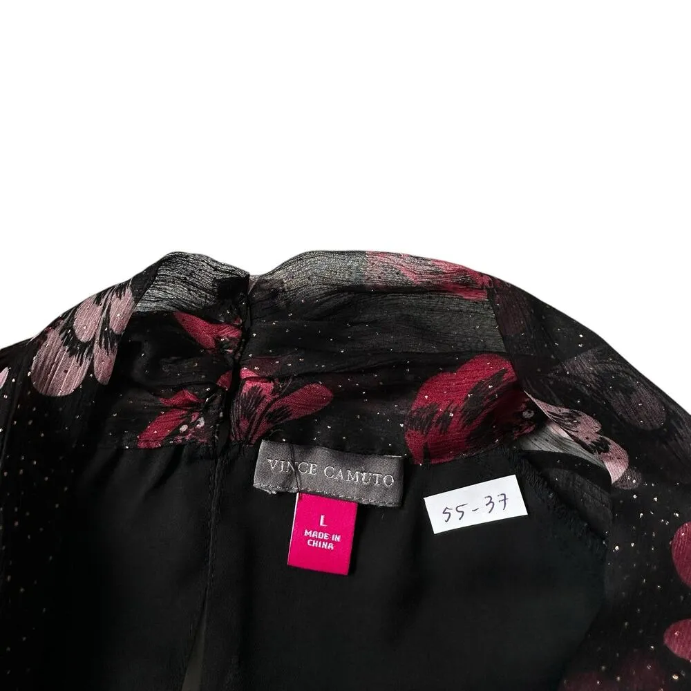 Vince Camuto Black Multicolor Floral Blouse Women Top Size Large | 55-37 - Image 3