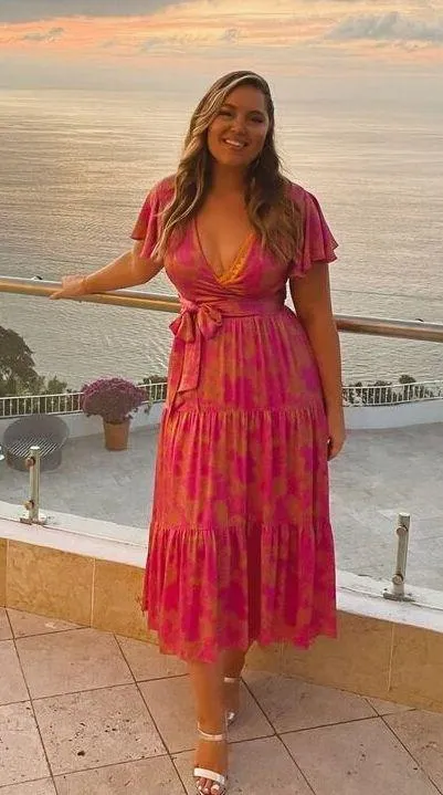 TANYA TAYLOR Women's Pink Orange Floral 100% Silk V-Neck Lisa Wrap Dress size 2 - Image 16