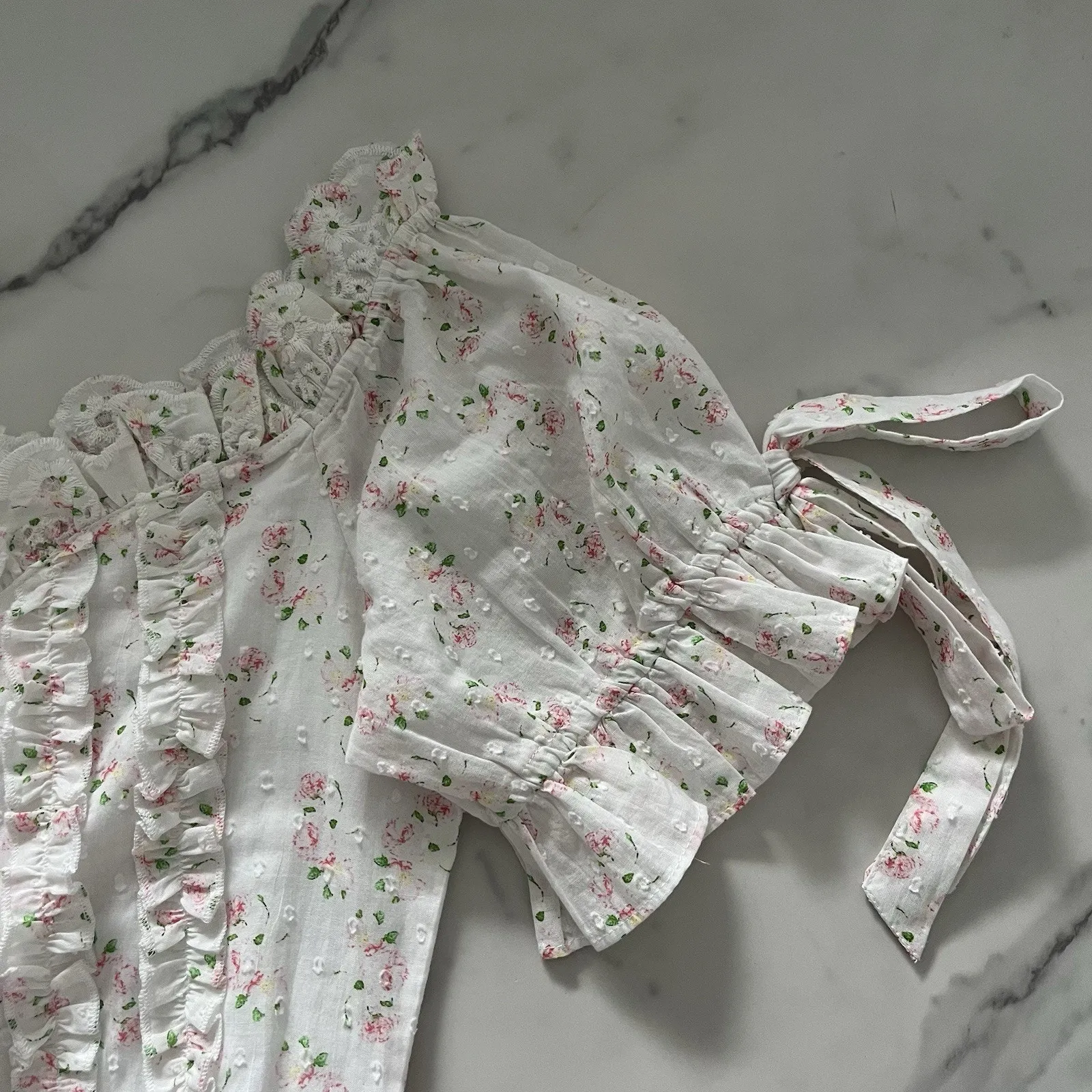 Amy JaneLondon Madelaine Mini dress Soft romantic ruffle praire cottage core S White - Image 12