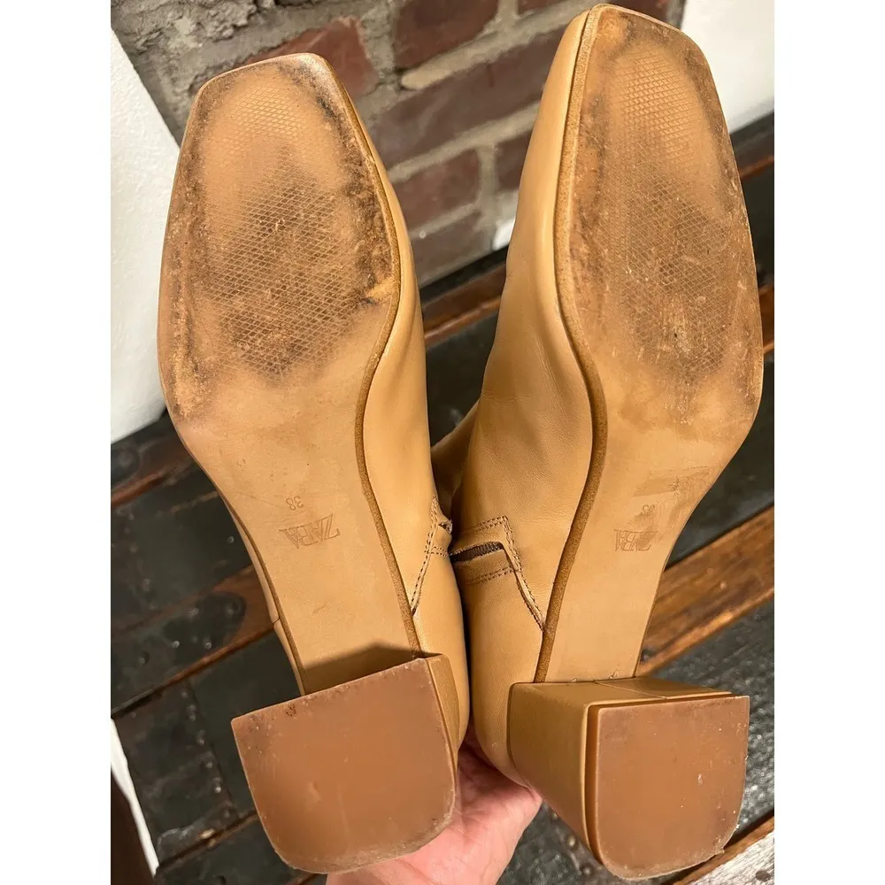 ZARA Leather High Block Heel Ankle Boots - Image 8