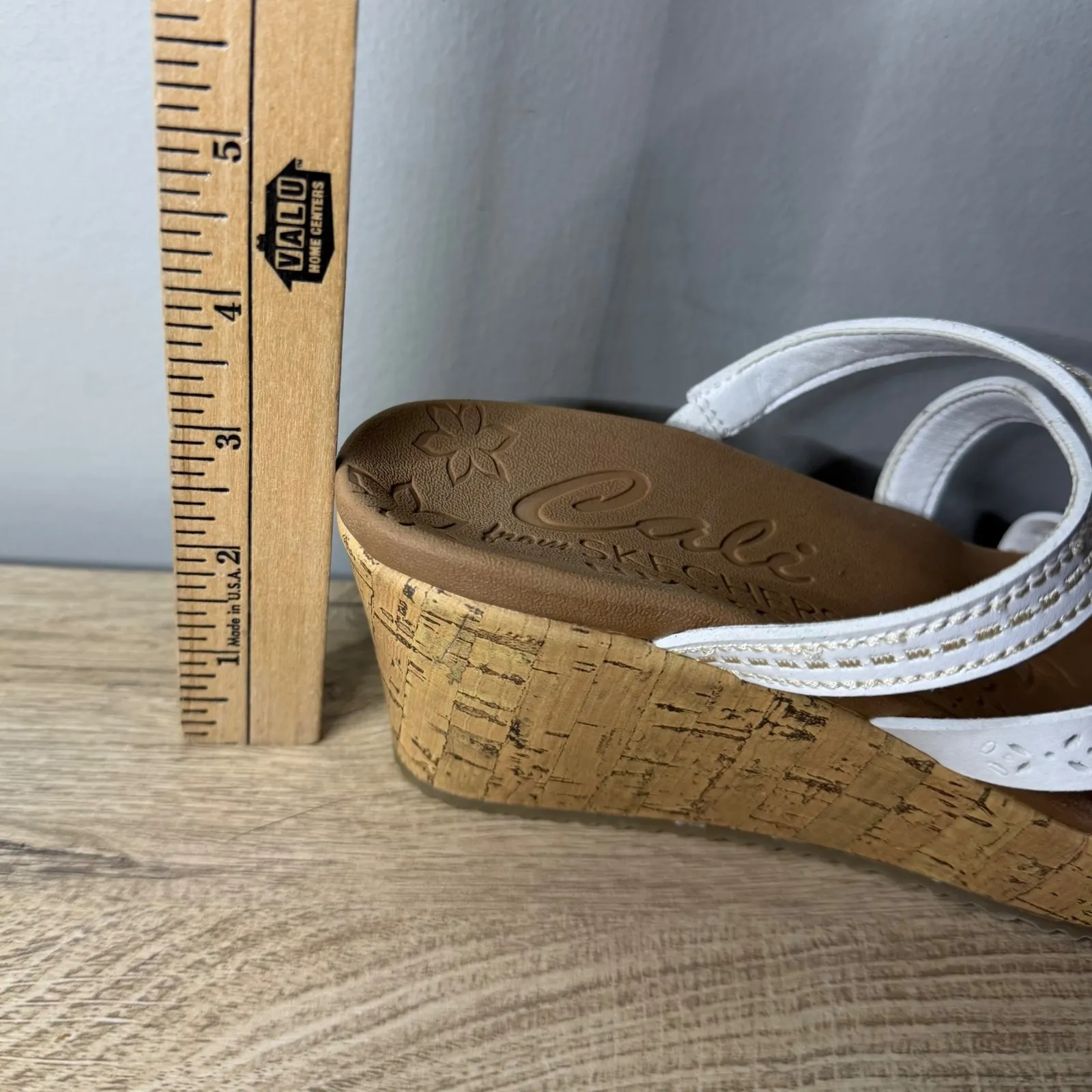 Skechers Cali Luxe Foam White Strappy Cork Wedge Sandals Boho Cut Outs Shoes 9 - Image 10