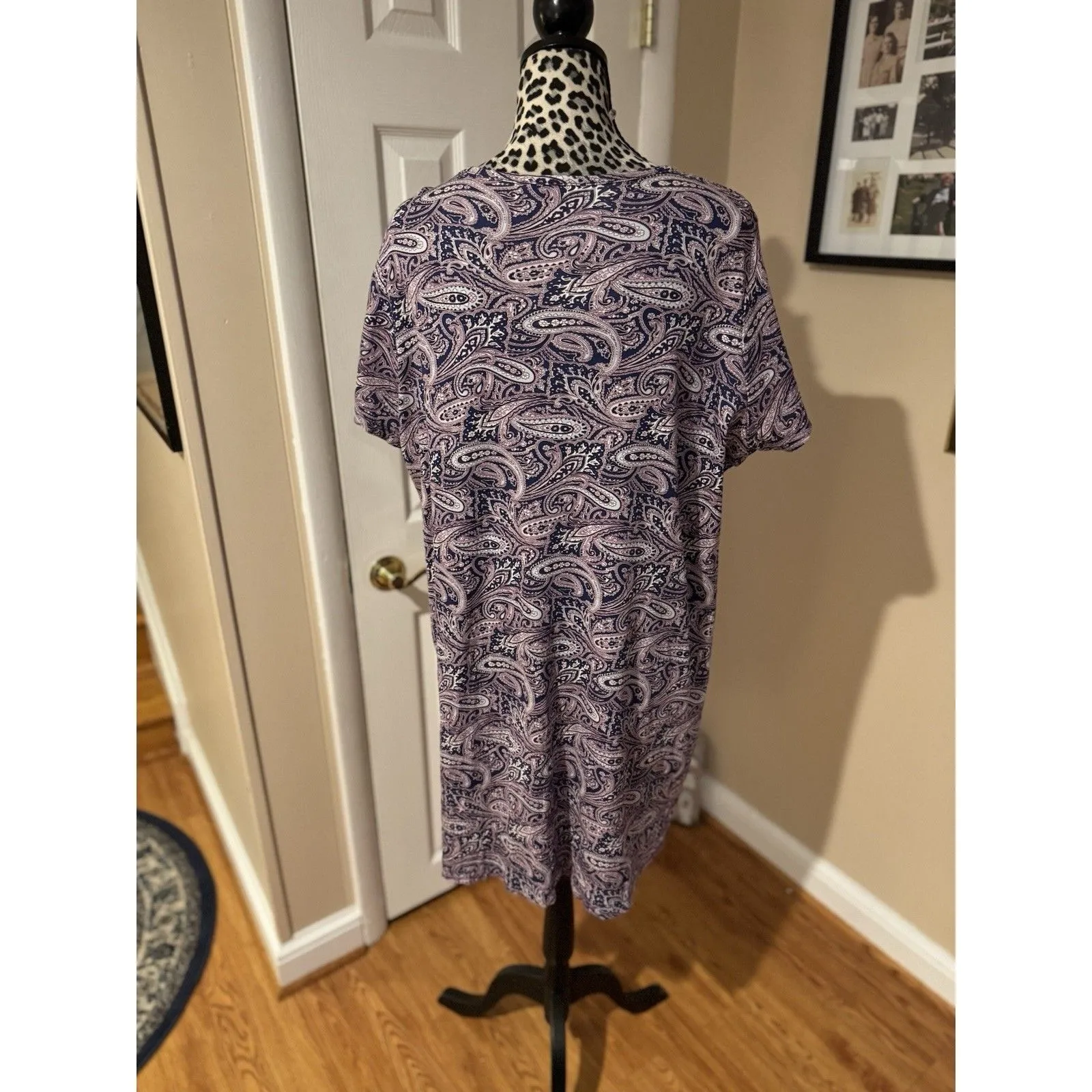 Lands End Womens Paisley Purple Cap Sleeve Stretch Jersey Dress Size 2X - Image 2