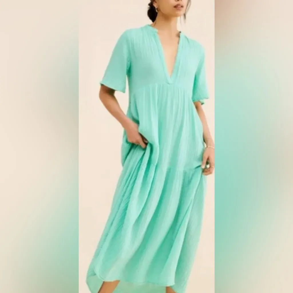 Anthropologie Women’s The Kallie Flowy Tiered Gauzy Maxi Dress in Turquoise Teal - Image 12