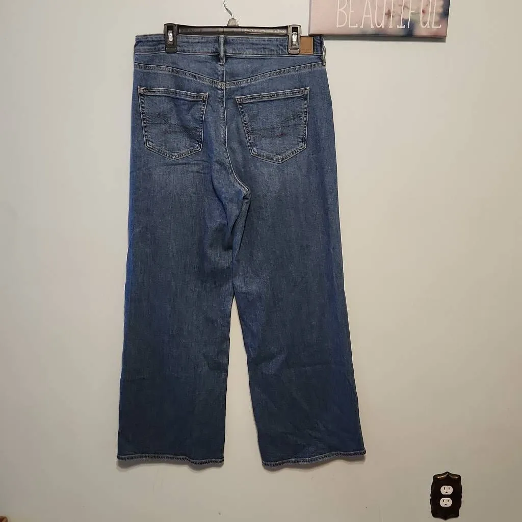 American Eagle Size 10 Super High Rise Baggy Wide Leg Jeans Destroyed - Image 6