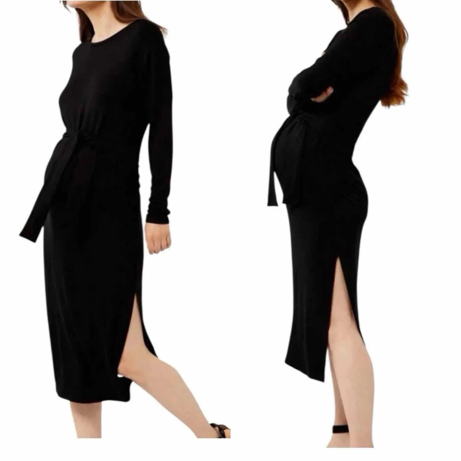 BB DAKOTA Steve Madden Maternity Dress Size XS Black Knit Belted Minimalist - Image 9