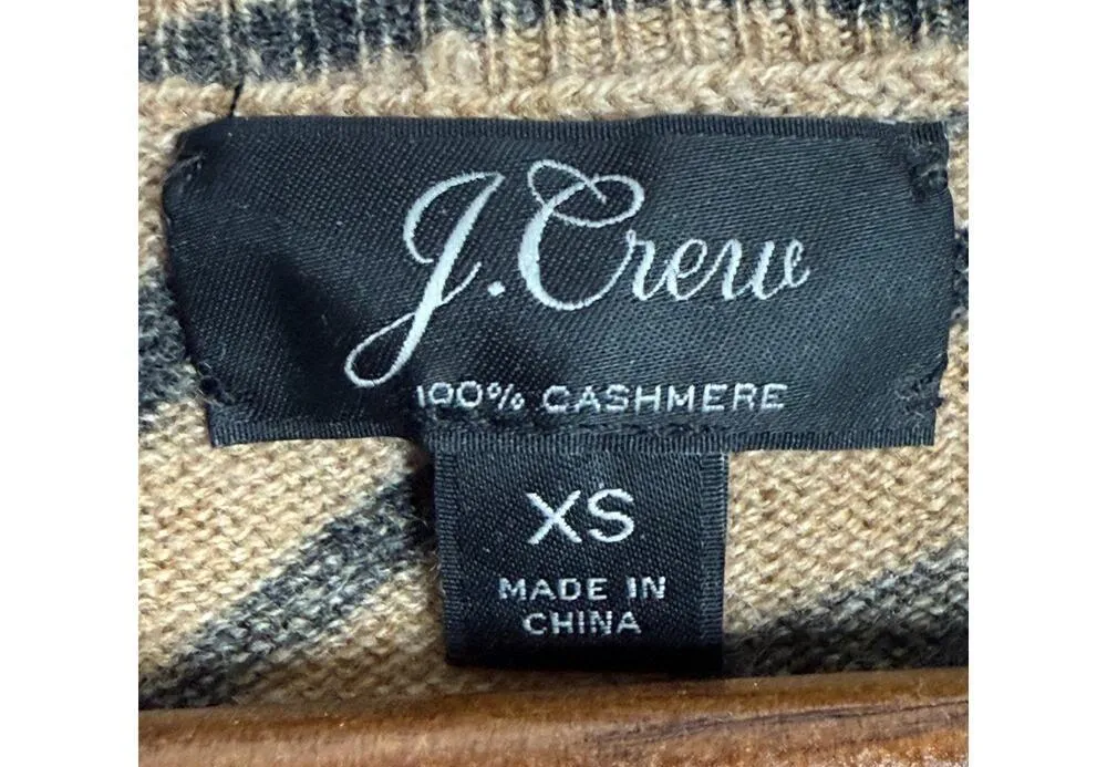 J. Crew Cashmere Zebra Stripe Long Sleeve Crewneck Sweater XS Brown Black #3307 - Image 7