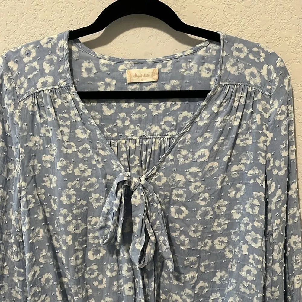 ALTAR'D STATE Light Blue Floral Long Sleeve Tie Top, Size S - Image 2