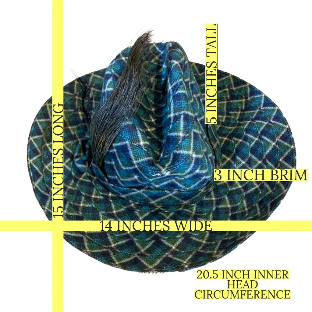 VINTAGE 1960'S BLUE & GREEN & PATTERN FEDORA HAT WITH DECORATIONS - Image 9