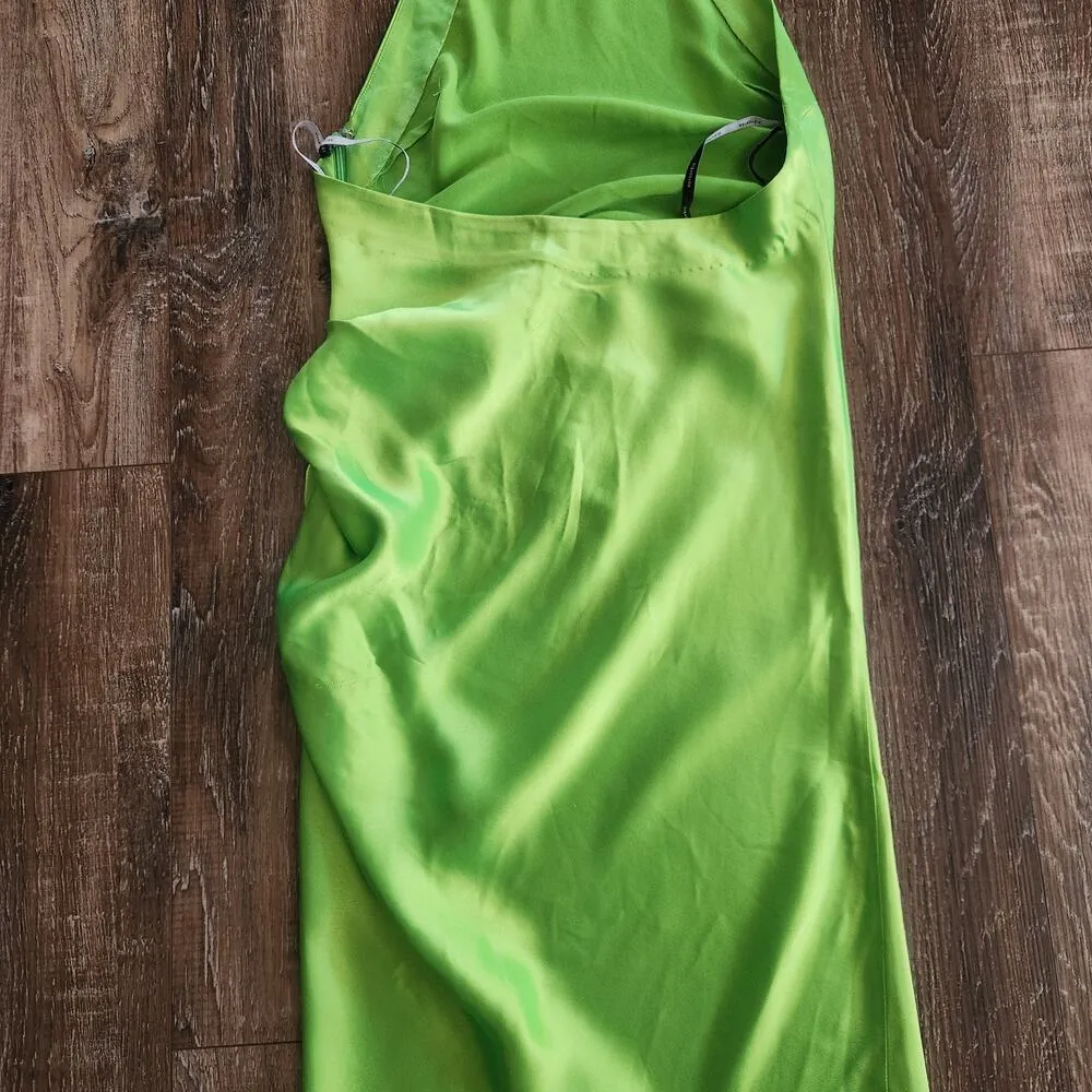 Retrofete Maria Dress in Lime Punch Green Rhinestone Neckline Open Back Small - Image 9