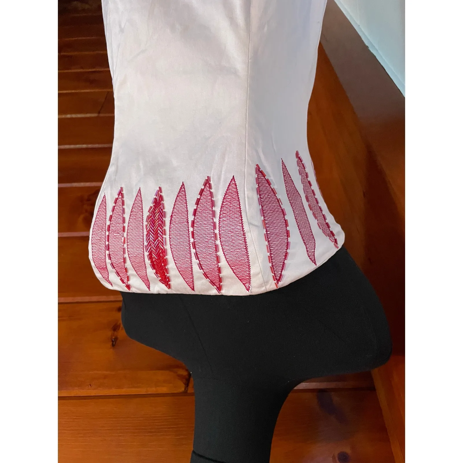 Coast Hand Beaded Cotton Blend White Strapless Tube Dress sz 8 - Image 2