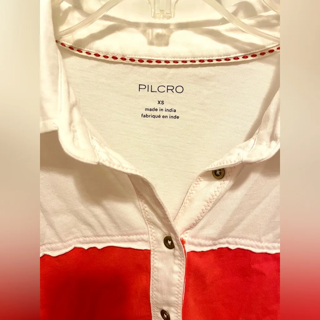 Anthropologie Pilcro color block boxy cropped polo shirt with ruffle hem XS/S White - Image 2