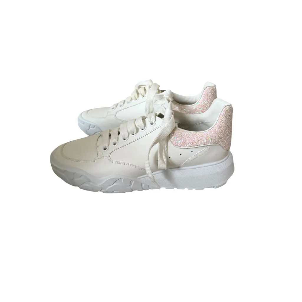 ALEXANDER MCQUEEN Women's White Pink Glitter Court Trainer Sneakers Sz 41/ US 11 - Image 2