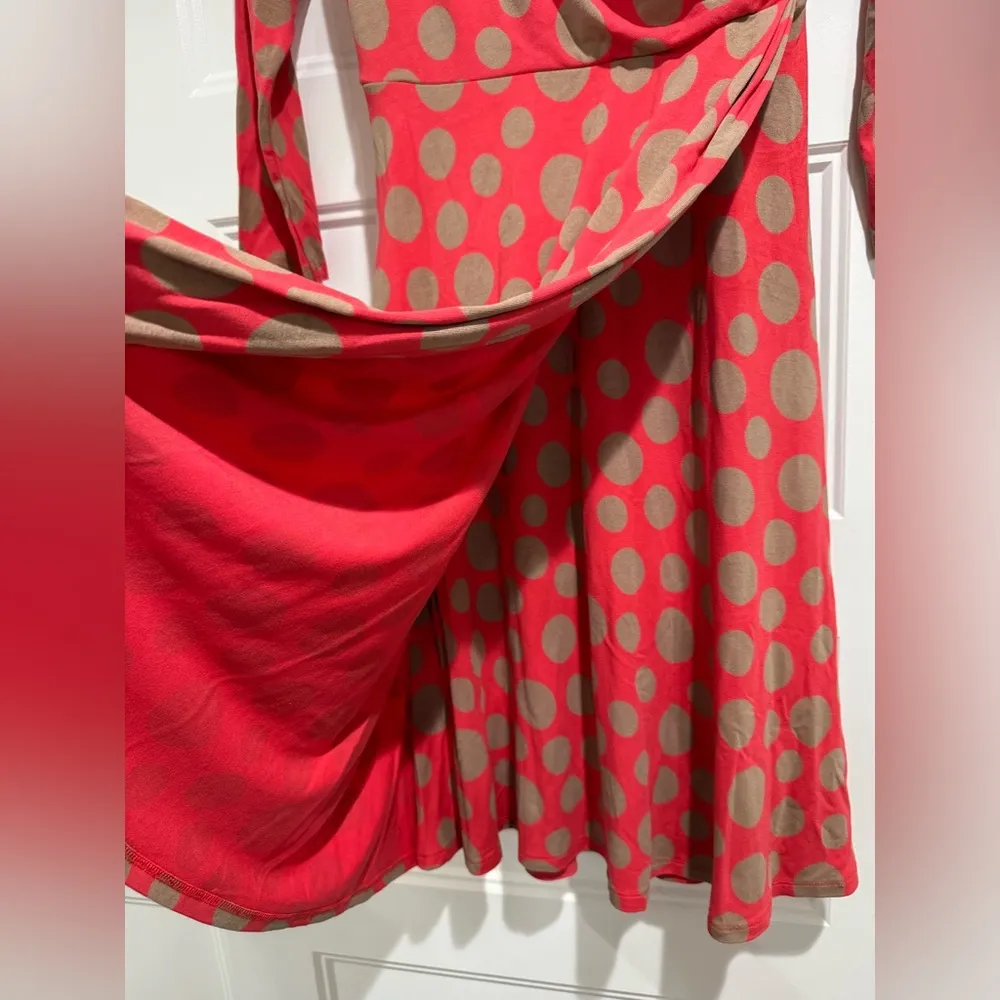 Boden Tan & Coral Raspberry Dots Faux Wrap Polka Dot Dress Pink Size 6 - Image 6