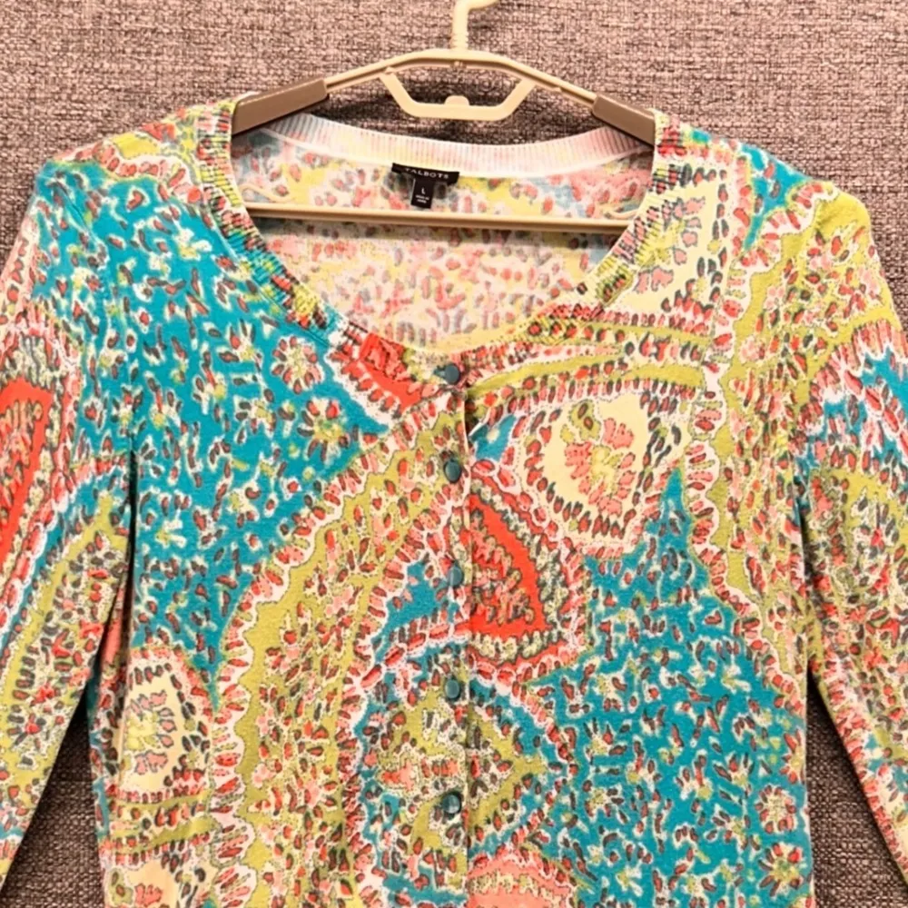 Talbots Paisley Cardigan‎ Blue Large - Image 3