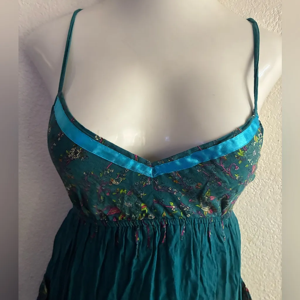 Urban Nomad Teal Flowing Style Multicolor Floral Print Mid Dress S/M Blue Size undefined - Image 6