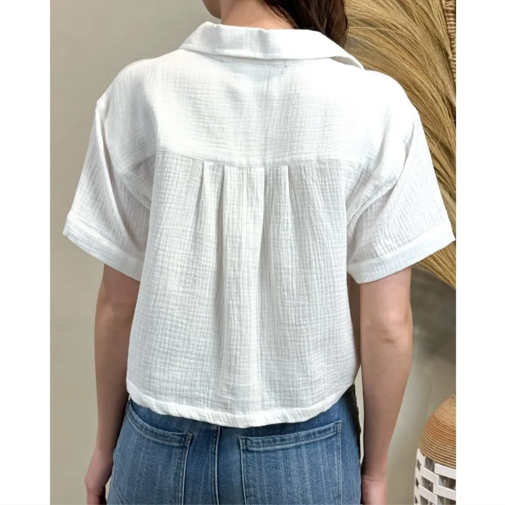 Love Notes button down crop top white gauze shirt S - Image 2