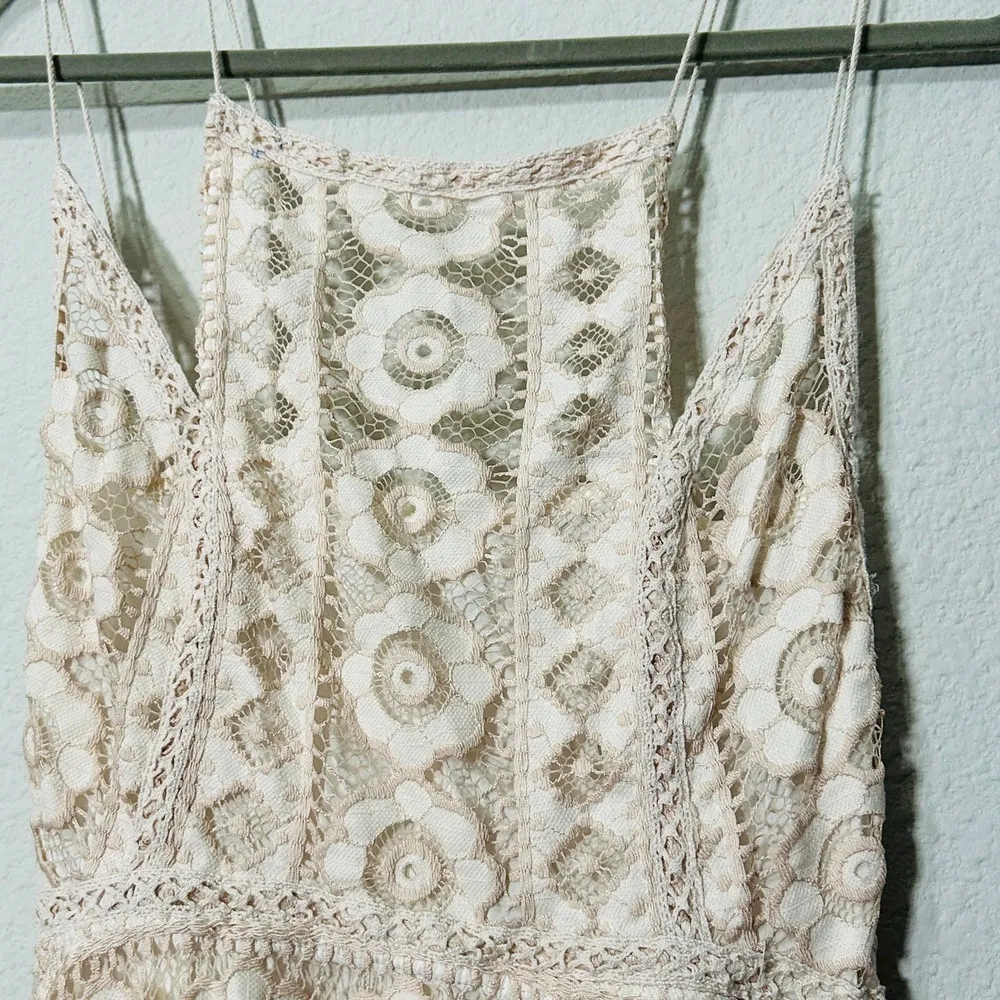 Free People Just Like Honey Beige Lace Asymmetric Mini Dress Size 8 Medium - Image 4