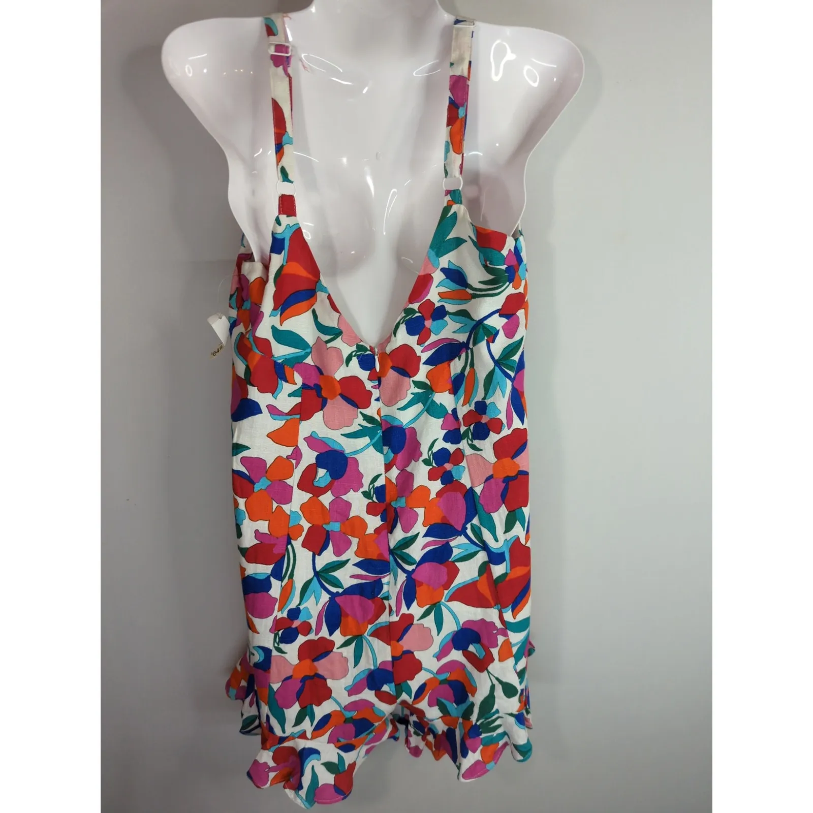 The Impeccable Pig Floral Tie  Linen Blend Romper Women MED Coastal Bohemian NWT - Image 4