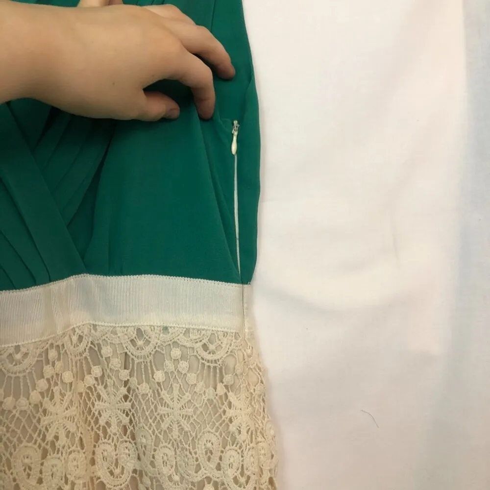 DOUBLE ZERO Green Cream Ivory Floral Lace Sleeveless Party Dress JUNIORS Small S - Image 5