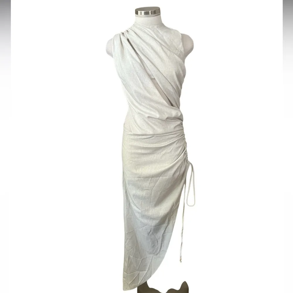 PLT LABEL OFF WHITE DRAPED RUCHED SKIRT MIDAXI DRESS Size 10 NWT - Image 3