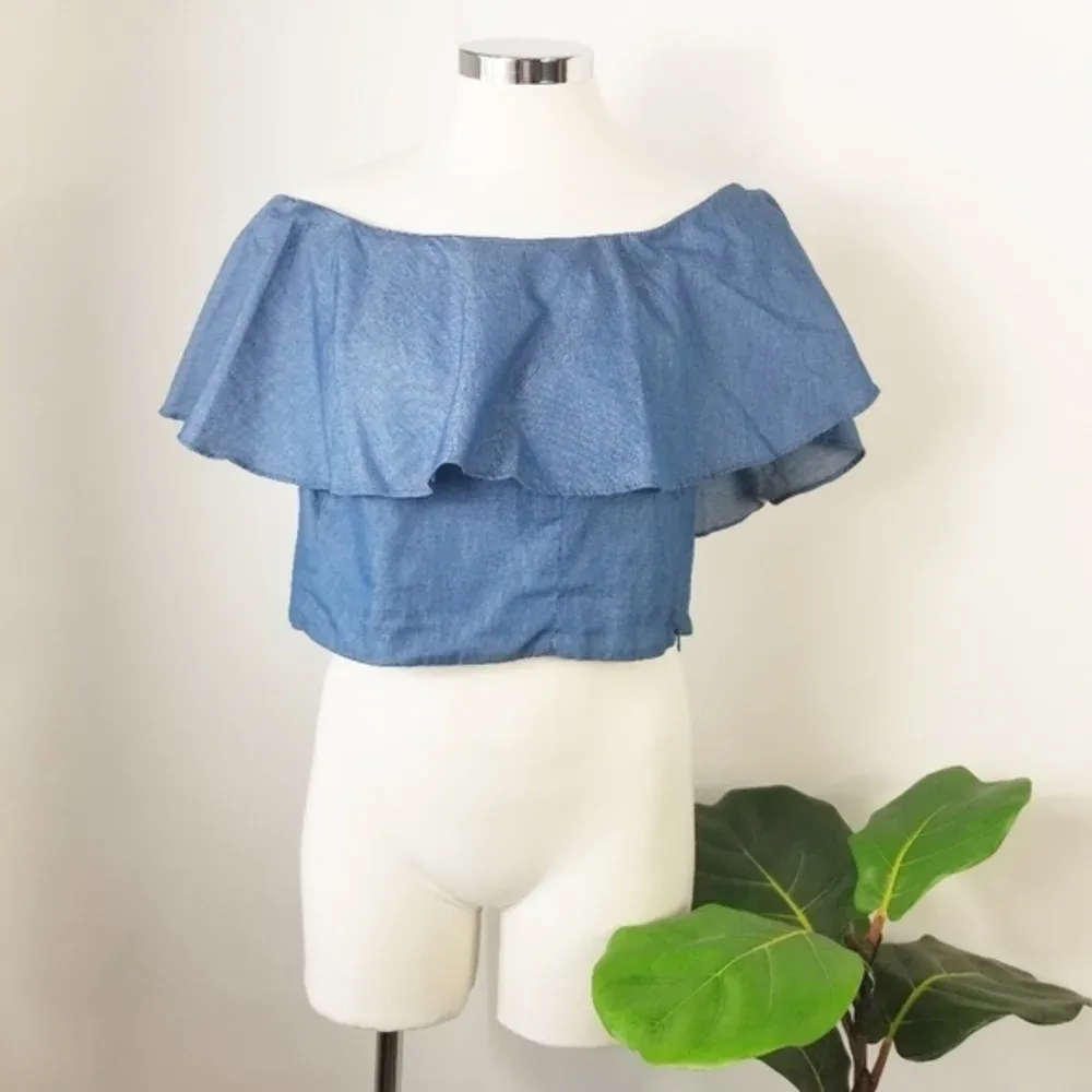 MUSTARD SEED Chambray Off‎ The Shoulder Crop Top - Image 2