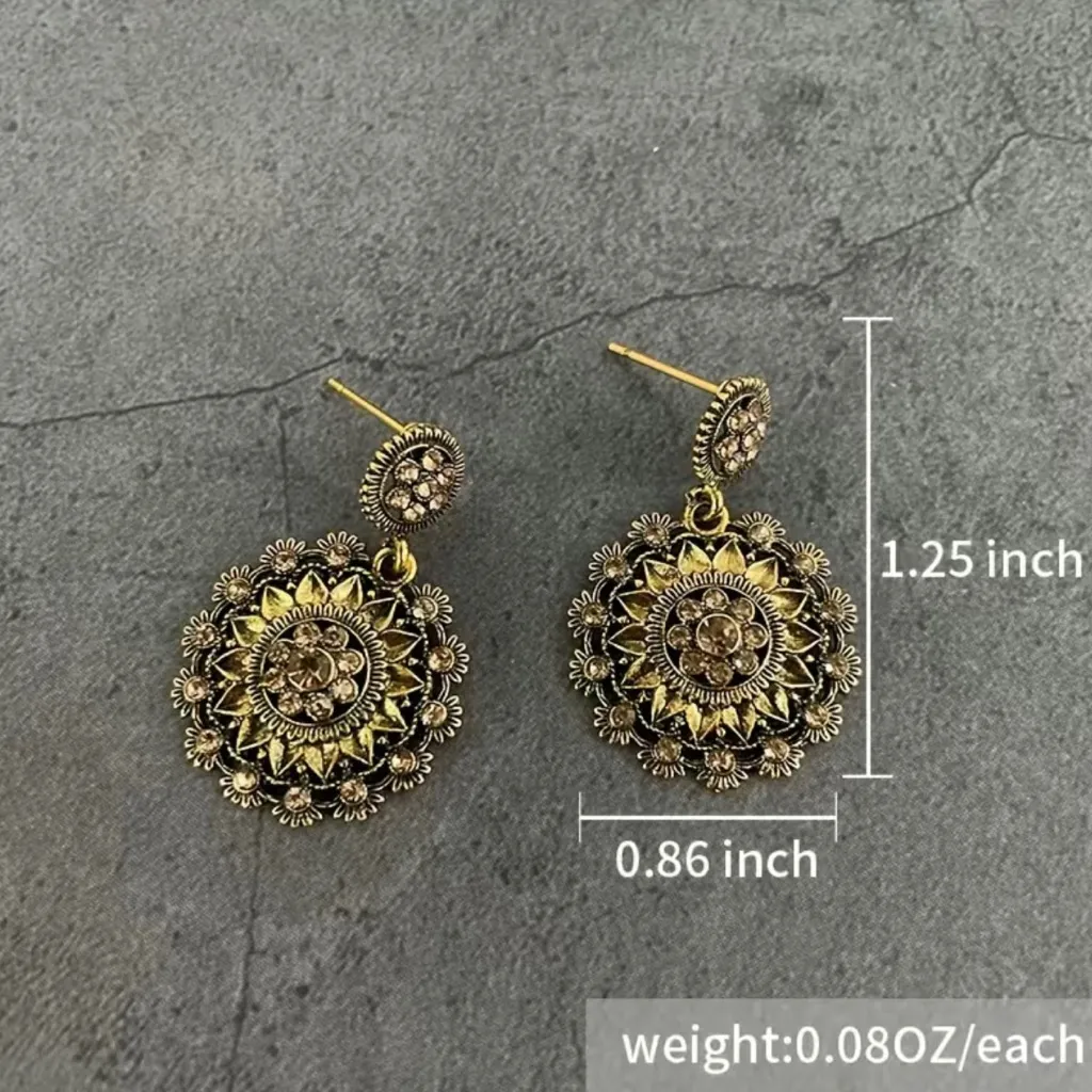 Boho Luxury Golden‎ Color Sunflower Statement Earrings faux fashion jewelry Brown - Image 3