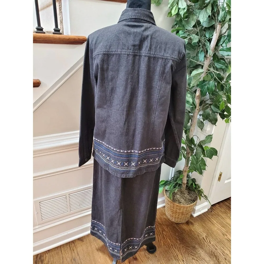 Denim & Co Women Gray 100% Cotton Long Sleeve Jacket & Skirt 2 Piece Suit Size S - Image 5