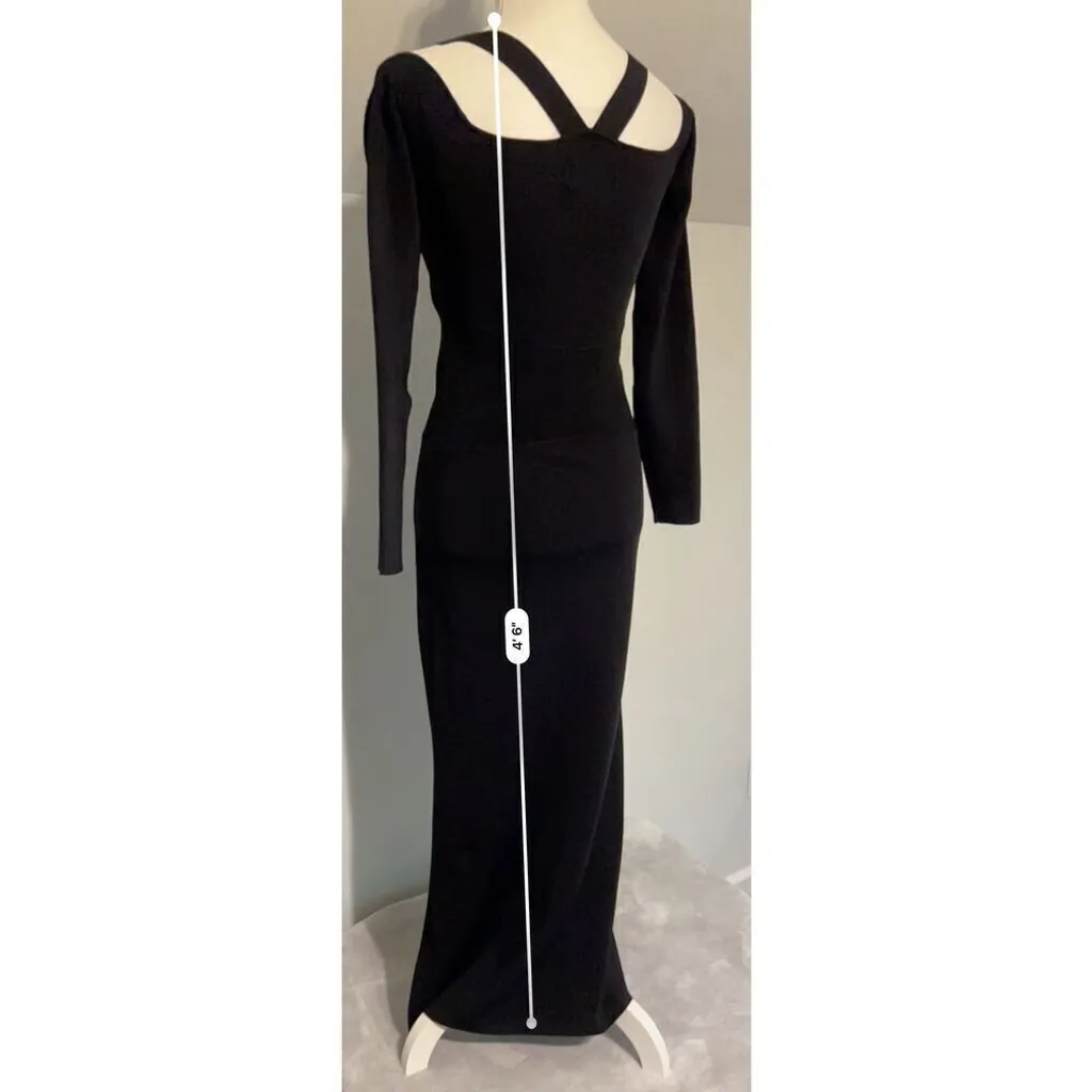 By Anthropologie Long-Sleeve Square-Neck Slim Knit Midi Dress Medium - Image 6