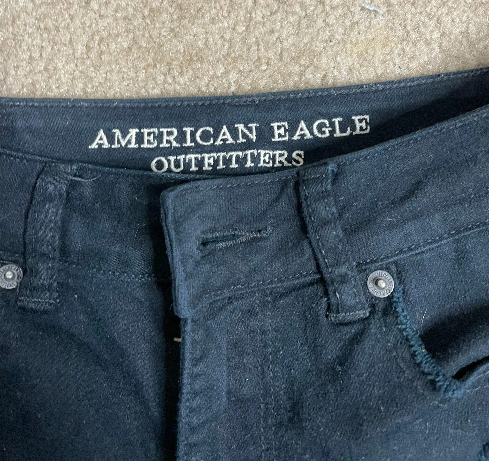 American Eagle Hi-Rise Festival Black Distressed Jean Shorts - Image 2