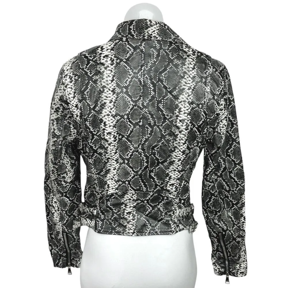 Vigoss Black Faux Leather Snakeskin Asymmetrical Zipper Long Sleeve Jacket Sz XS - Image 2