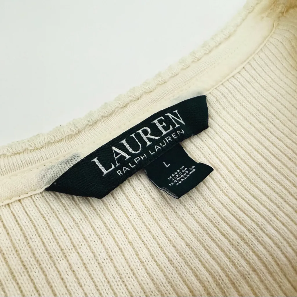 Vintage Y2K Ralph Lauren Buttoned Knit Henley Popover Top in Ivory | Size L - Image 6