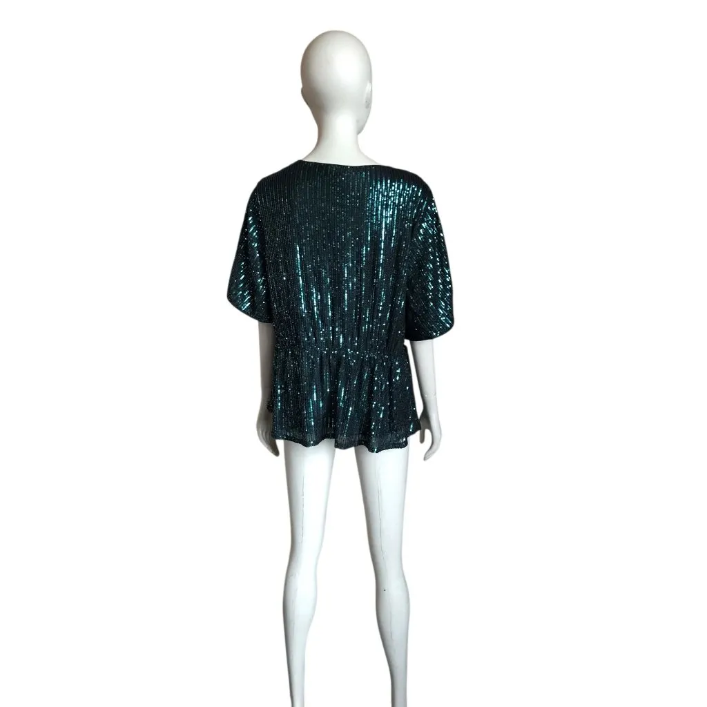 NWT Grace Karin Blue and Black Sequin Blouse - Image 4